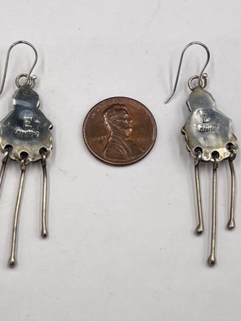 Vintage Navajo Sterling Silver Dangle Earrings Pink Stone Signed E 6.8g - Picture 6 of 9